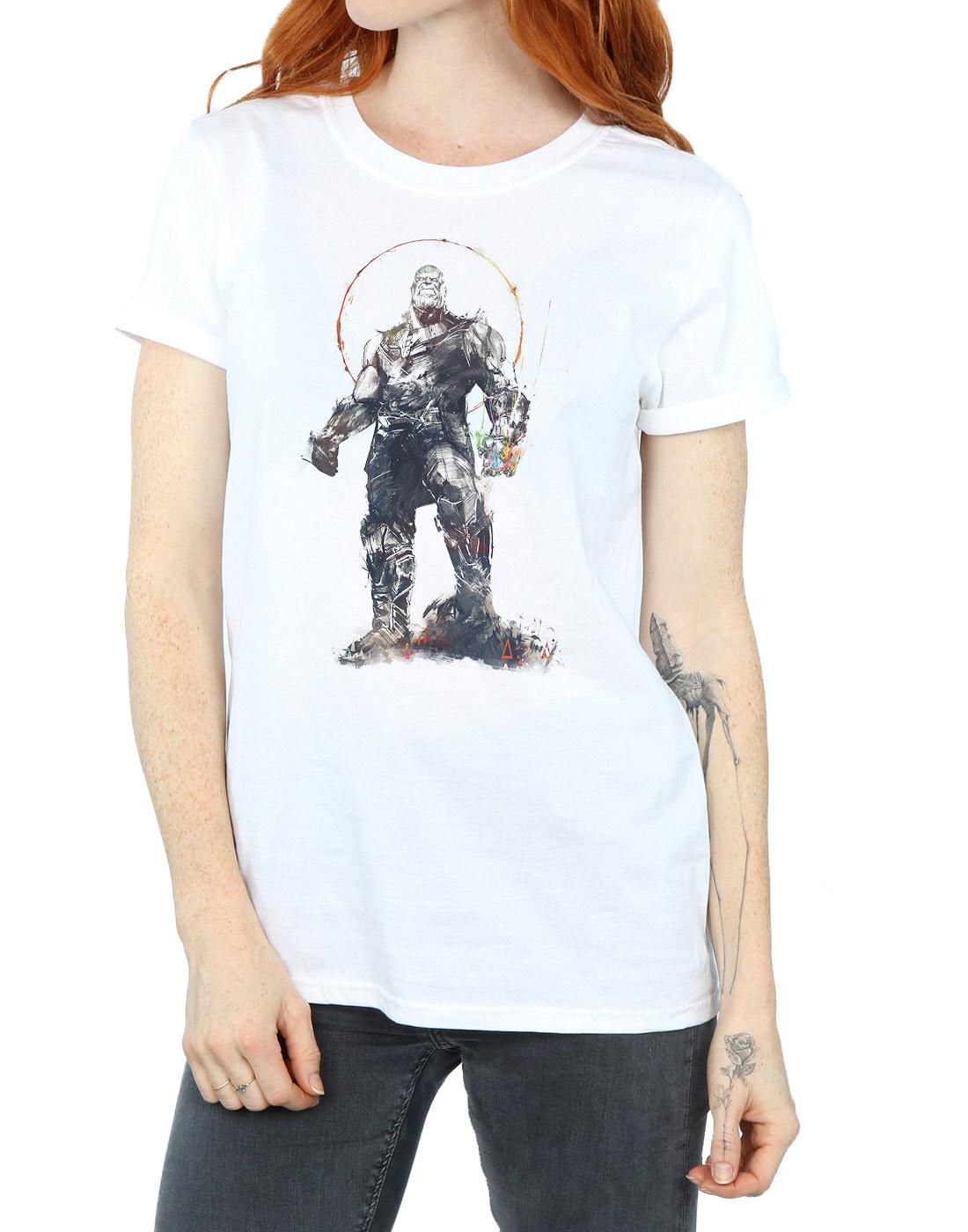 White - Side - Marvel Womens-Ladies Avengers Infinity War Thanos Sketch Cotton Boyfriend T-Shirt