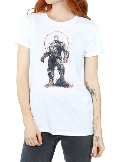 White - Side - Marvel Womens-Ladies Avengers Infinity War Thanos Sketch Cotton Boyfriend T-Shirt