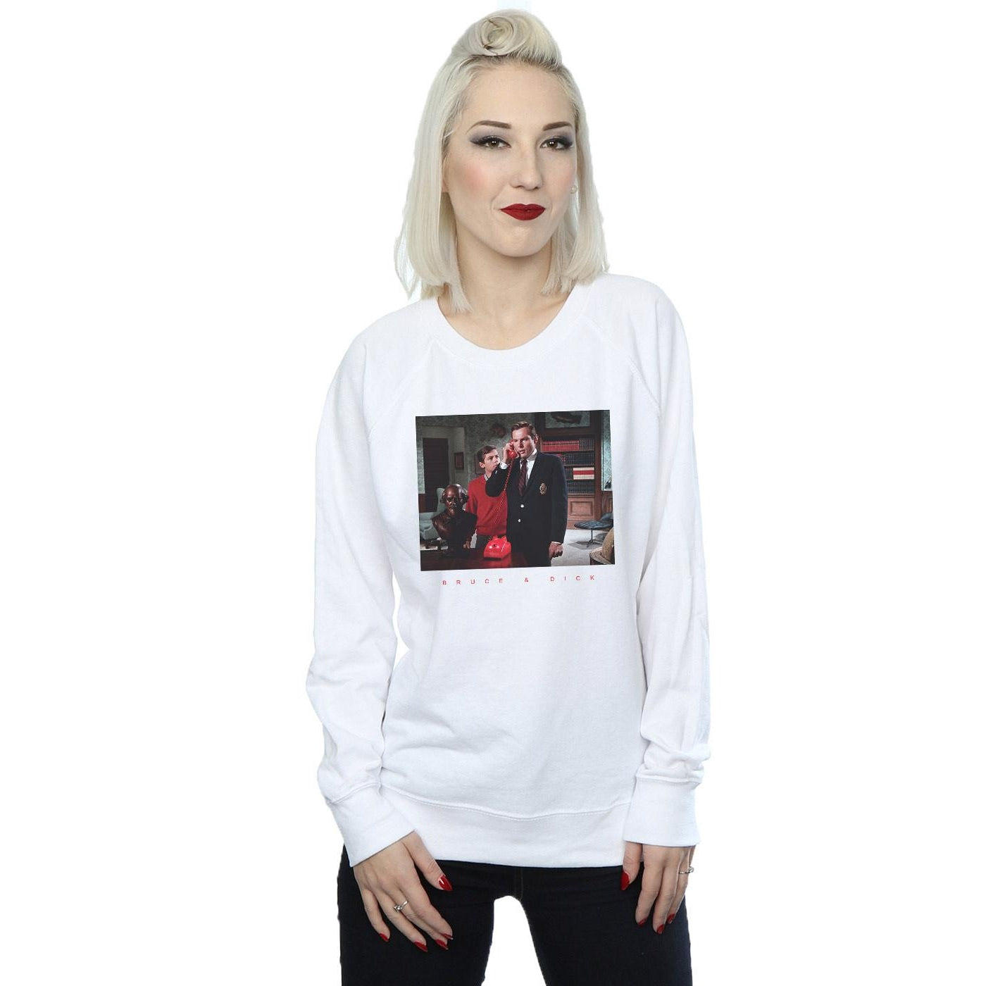White - Back - DC Comics Womens-Ladies Batman TV Series Bruce & Dick Photo Sweatshirt