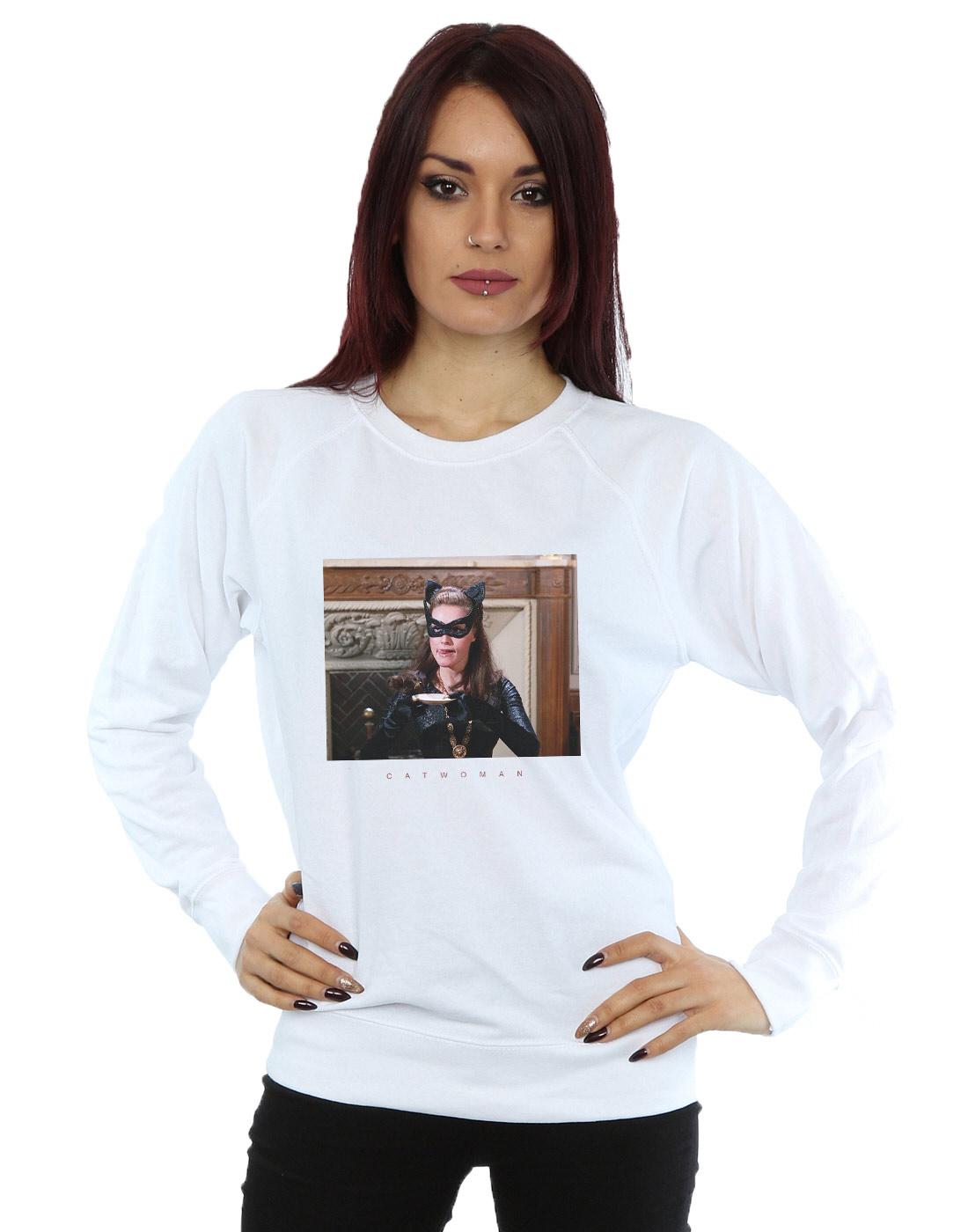 White - Back - DC Comics Womens-Ladies Batman TV Series Catwoman Photo Sweatshirt