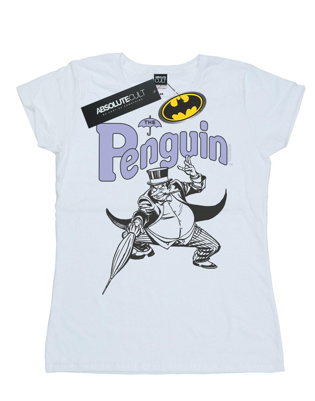 White - Front - DC Comics Womens-Ladies Penguin Mono Action Pose Cotton T-Shirt