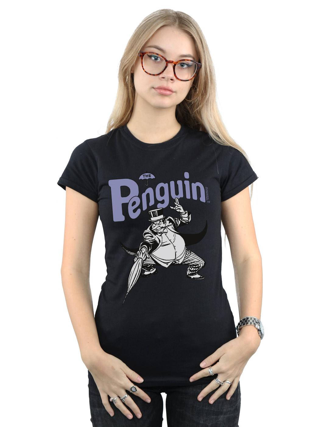 Black - Back - DC Comics Womens-Ladies Penguin Mono Action Pose Cotton T-Shirt
