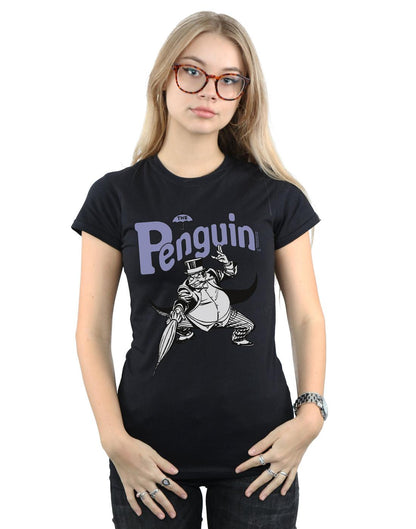Black - Back - DC Comics Womens-Ladies Penguin Mono Action Pose Cotton T-Shirt