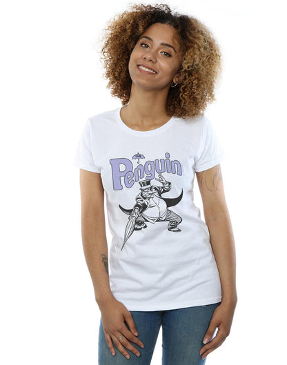 White - Back - DC Comics Womens-Ladies Penguin Mono Action Pose Cotton T-Shirt
