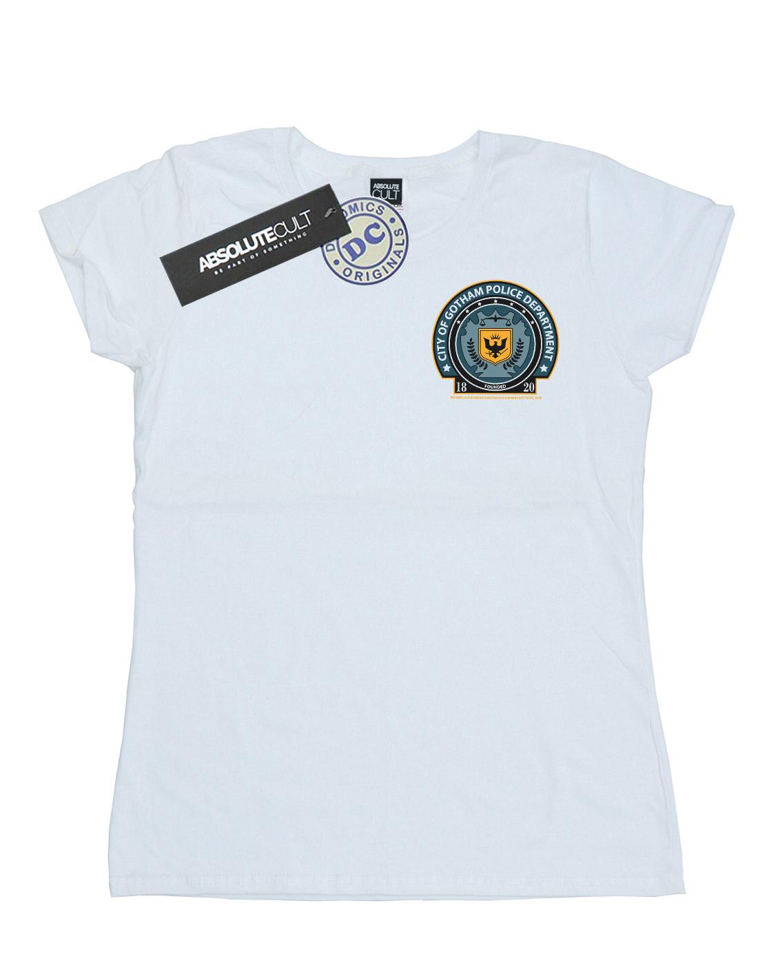 White - Front - DC Comics Womens-Ladies Batman Gotham Police Dept Breast Print Cotton T-Shirt