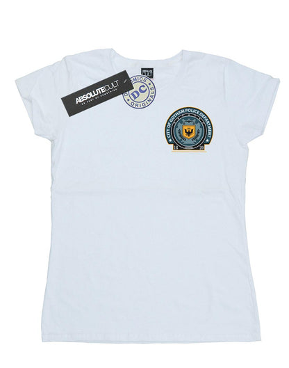 White - Front - DC Comics Womens-Ladies Batman Gotham Police Dept Breast Print Cotton T-Shirt