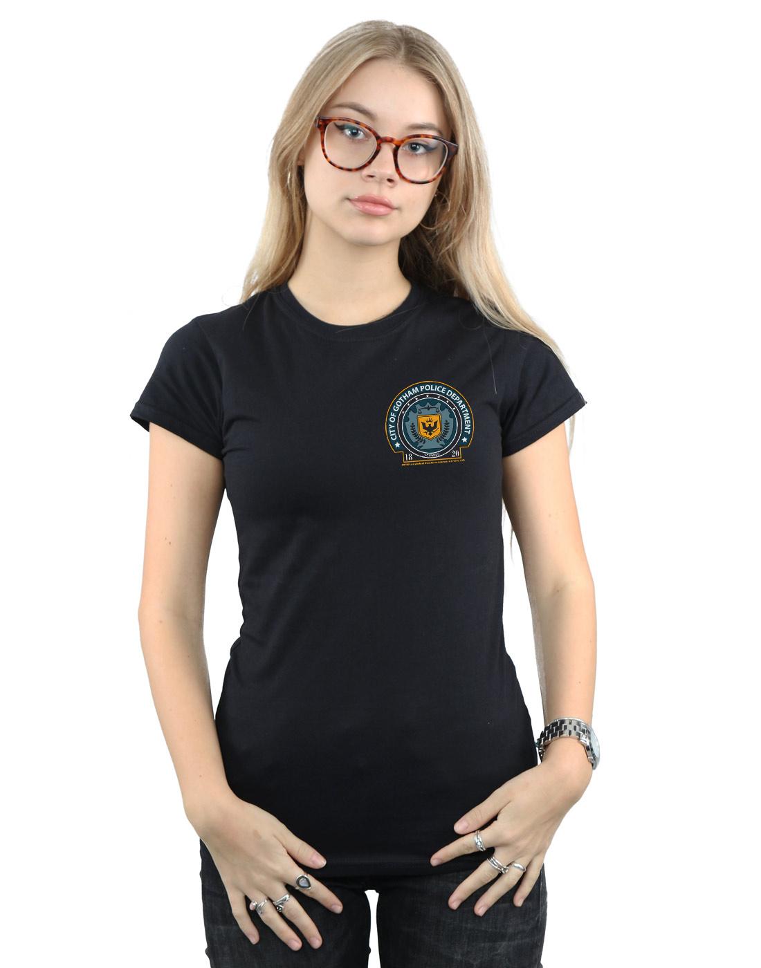 Black - Back - DC Comics Womens-Ladies Batman Gotham Police Dept Breast Print Cotton T-Shirt