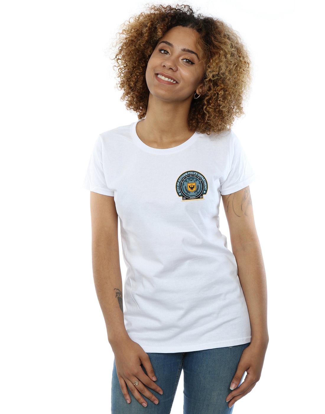 White - Back - DC Comics Womens-Ladies Batman Gotham Police Dept Breast Print Cotton T-Shirt
