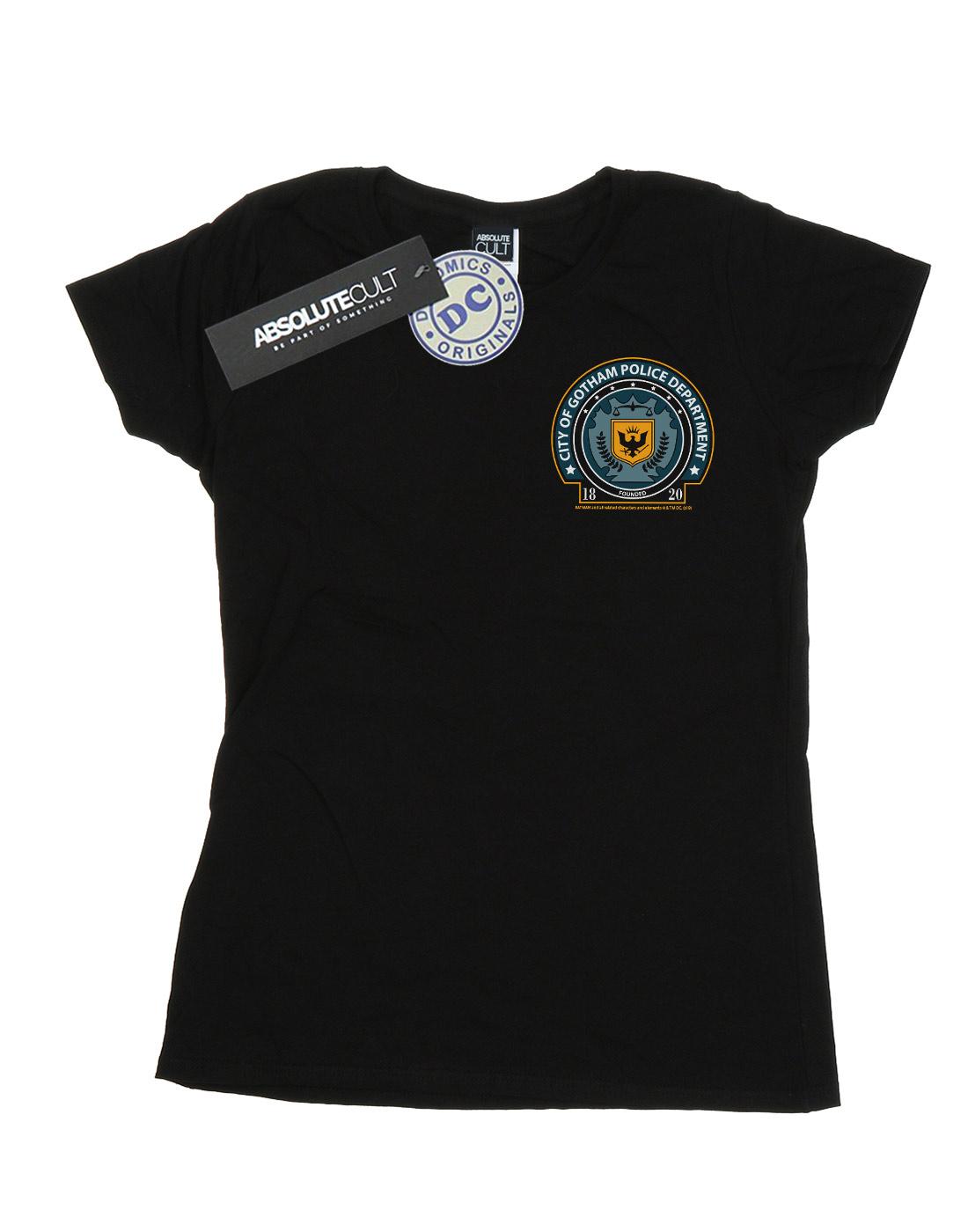 Black - Front - DC Comics Womens-Ladies Batman Gotham Police Dept Breast Print Cotton T-Shirt