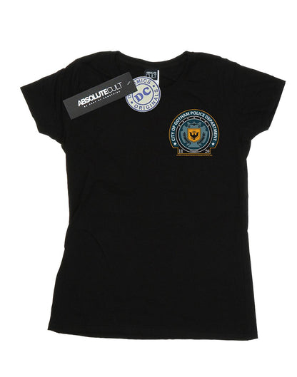 Black - Front - DC Comics Womens-Ladies Batman Gotham Police Dept Breast Print Cotton T-Shirt
