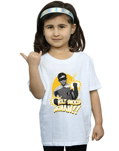 White - Back - DC Comics Girls Batman TV Series Robin Holy Smokes Cotton T-Shirt
