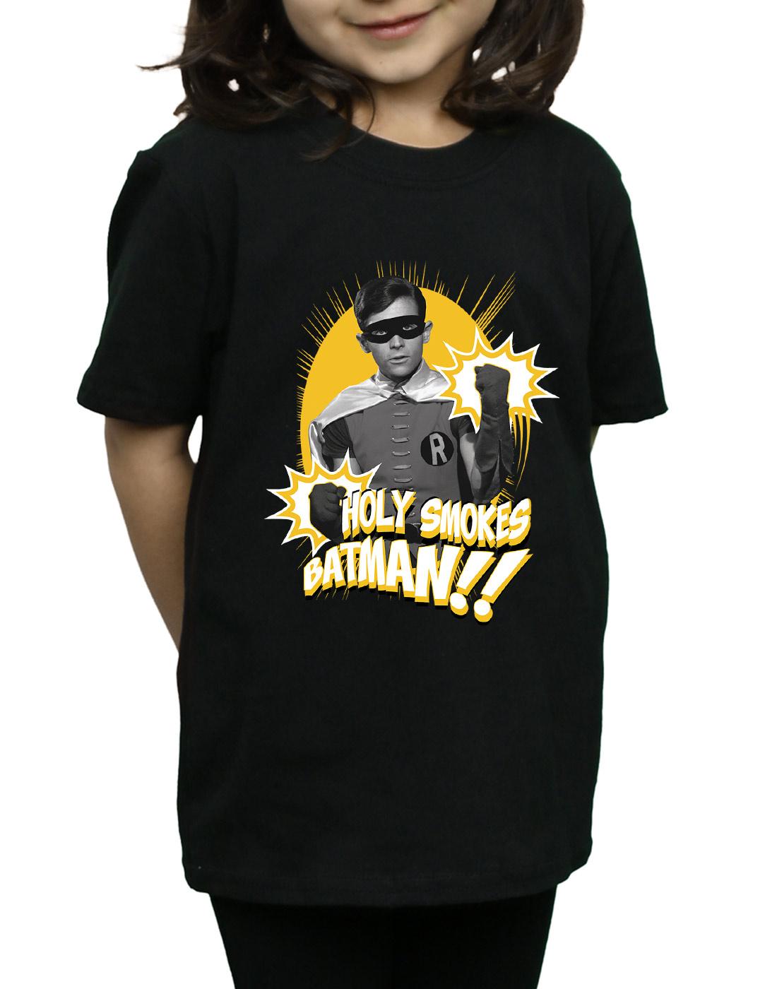 Black - Side - DC Comics Girls Batman TV Series Robin Holy Smokes Cotton T-Shirt