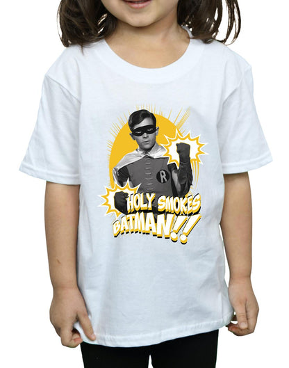 White - Side - DC Comics Girls Batman TV Series Robin Holy Smokes Cotton T-Shirt