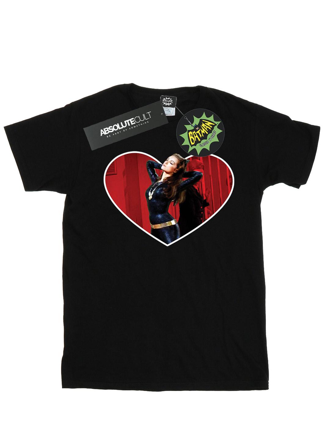 Black - Front - DC Comics Girls Batman TV Series Catwoman Heart Cotton T-Shirt