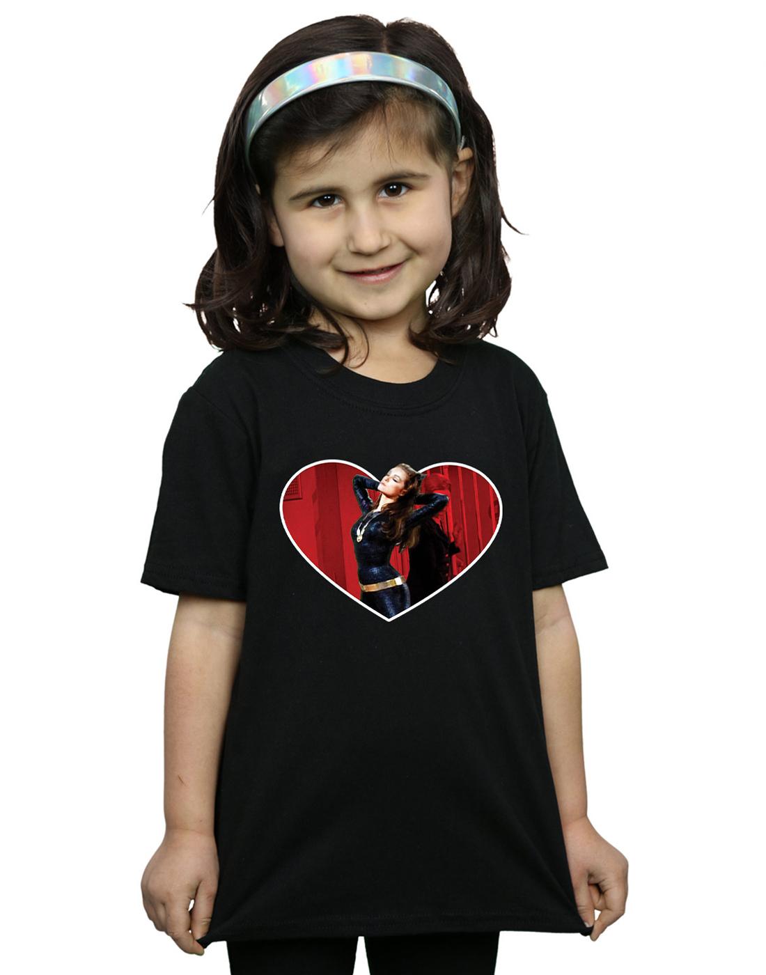 Black - Back - DC Comics Girls Batman TV Series Catwoman Heart Cotton T-Shirt