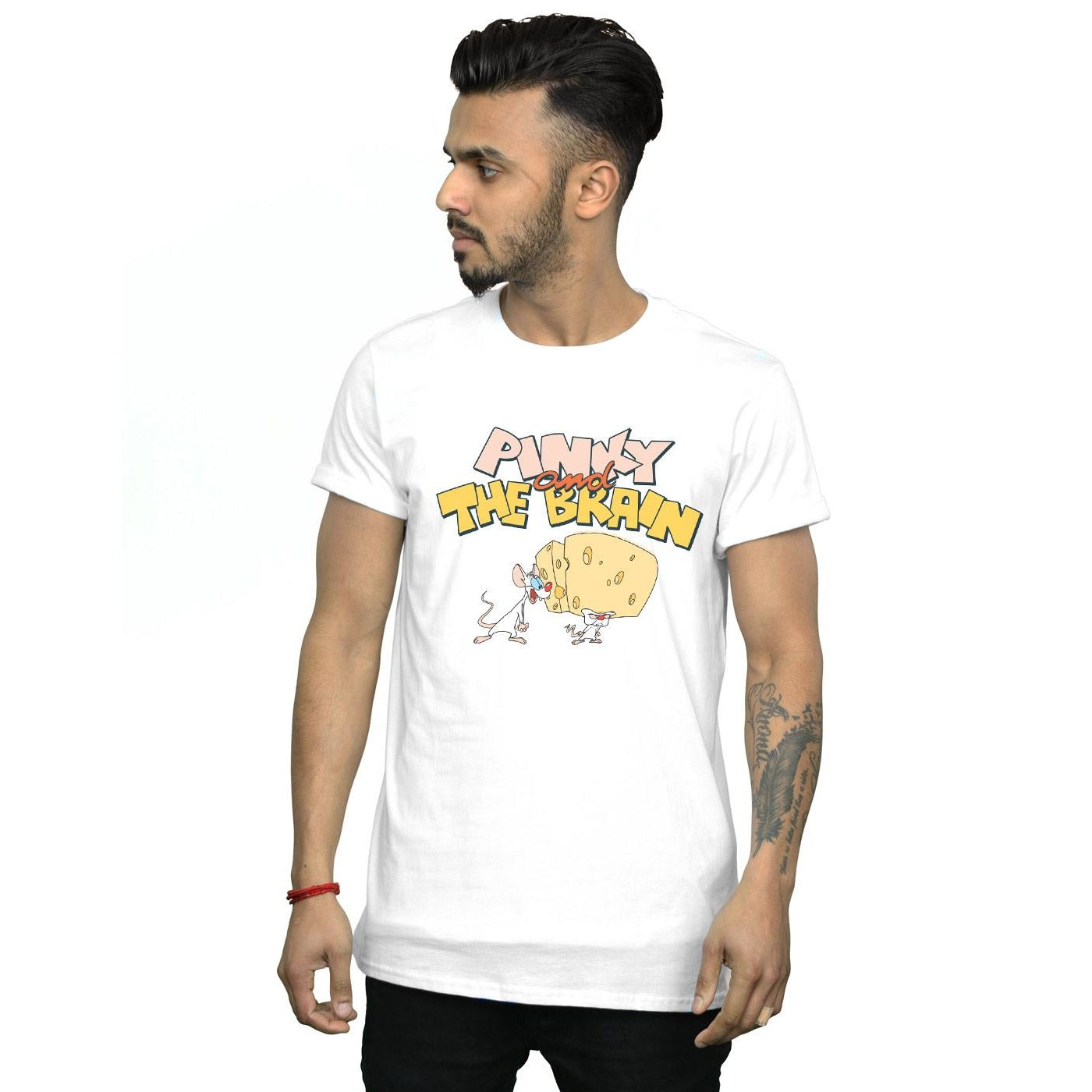 White - Back - Animaniacs Mens Pinky And The Brain Cheese Head T-Shirt