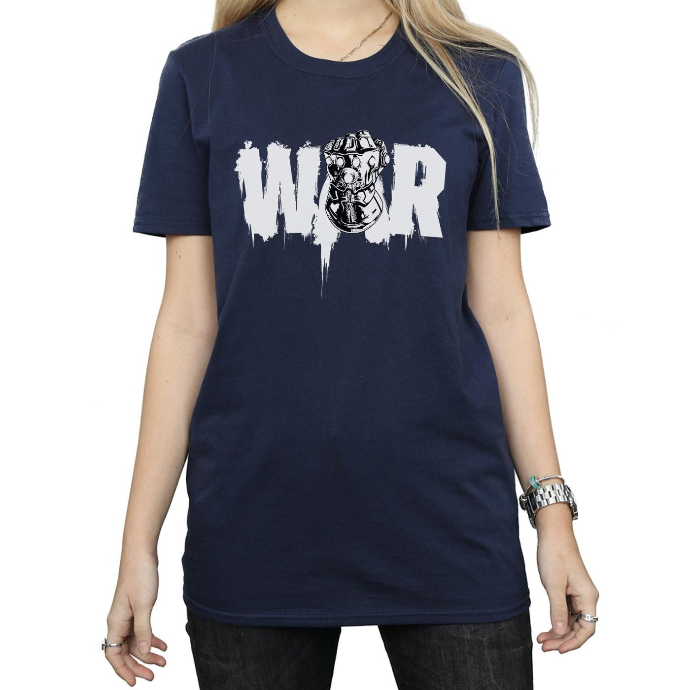 Navy Blue - Lifestyle - Marvel Womens-Ladies Avengers Infinity War Fist Cotton Boyfriend T-Shirt