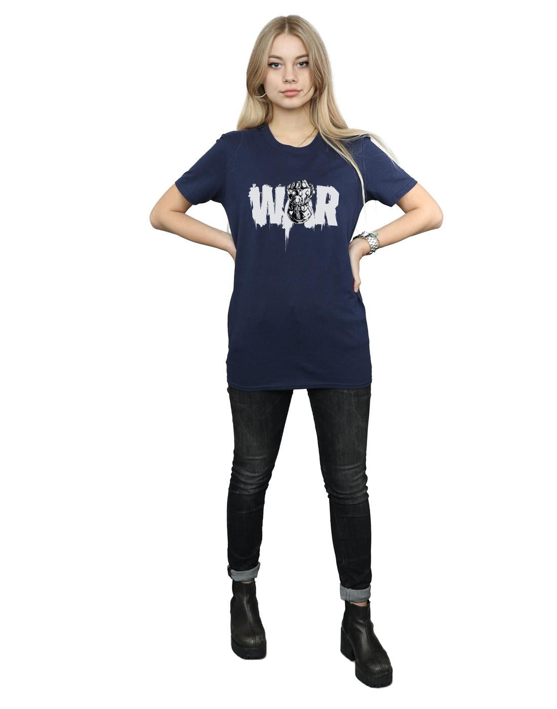Navy Blue - Back - Marvel Womens-Ladies Avengers Infinity War Fist Cotton Boyfriend T-Shirt