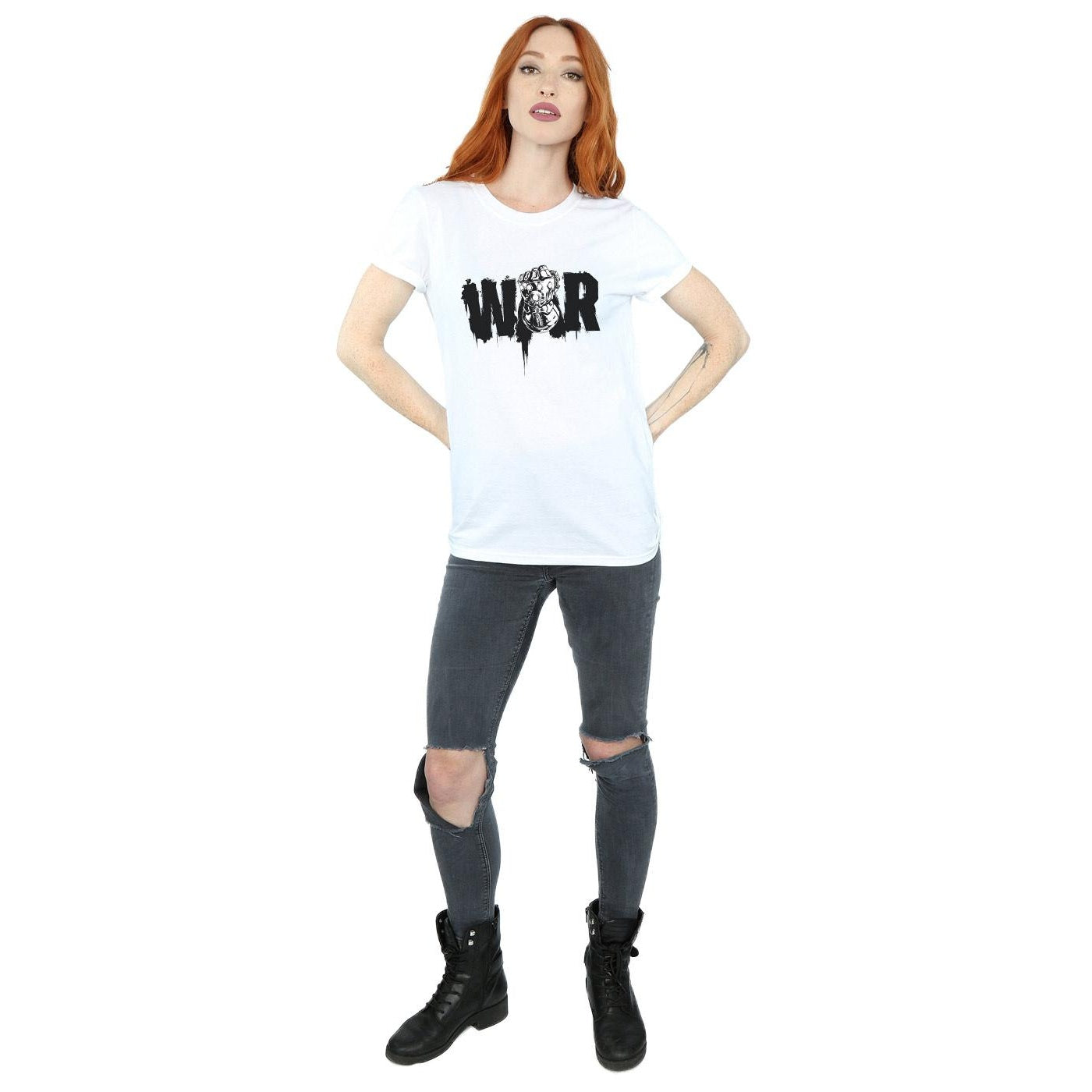 White - Side - Marvel Womens-Ladies Avengers Infinity War Fist Cotton Boyfriend T-Shirt