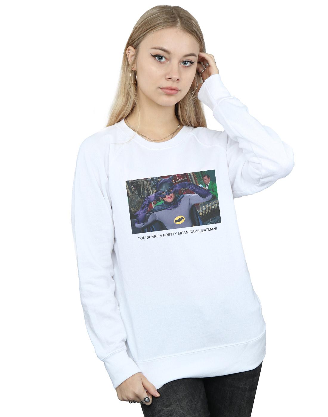 White - Back - DC Comics Womens-Ladies Batman TV Series Mean Cape Sweatshirt