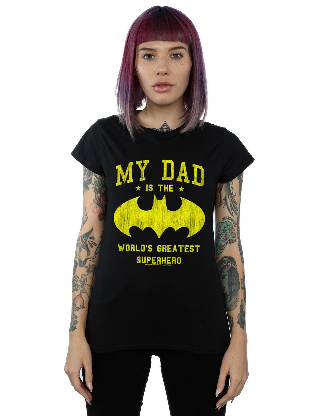 Black - Back - DC Comics Womens-Ladies Batman My Dad Is A Superhero Cotton T-Shirt