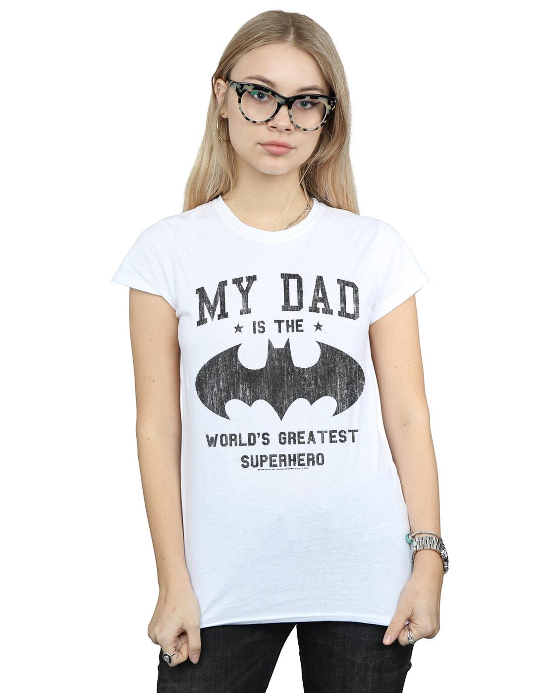 White - Back - DC Comics Womens-Ladies Batman My Dad Is A Superhero Cotton T-Shirt