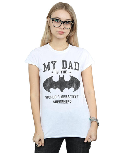 White - Back - DC Comics Womens-Ladies Batman My Dad Is A Superhero Cotton T-Shirt