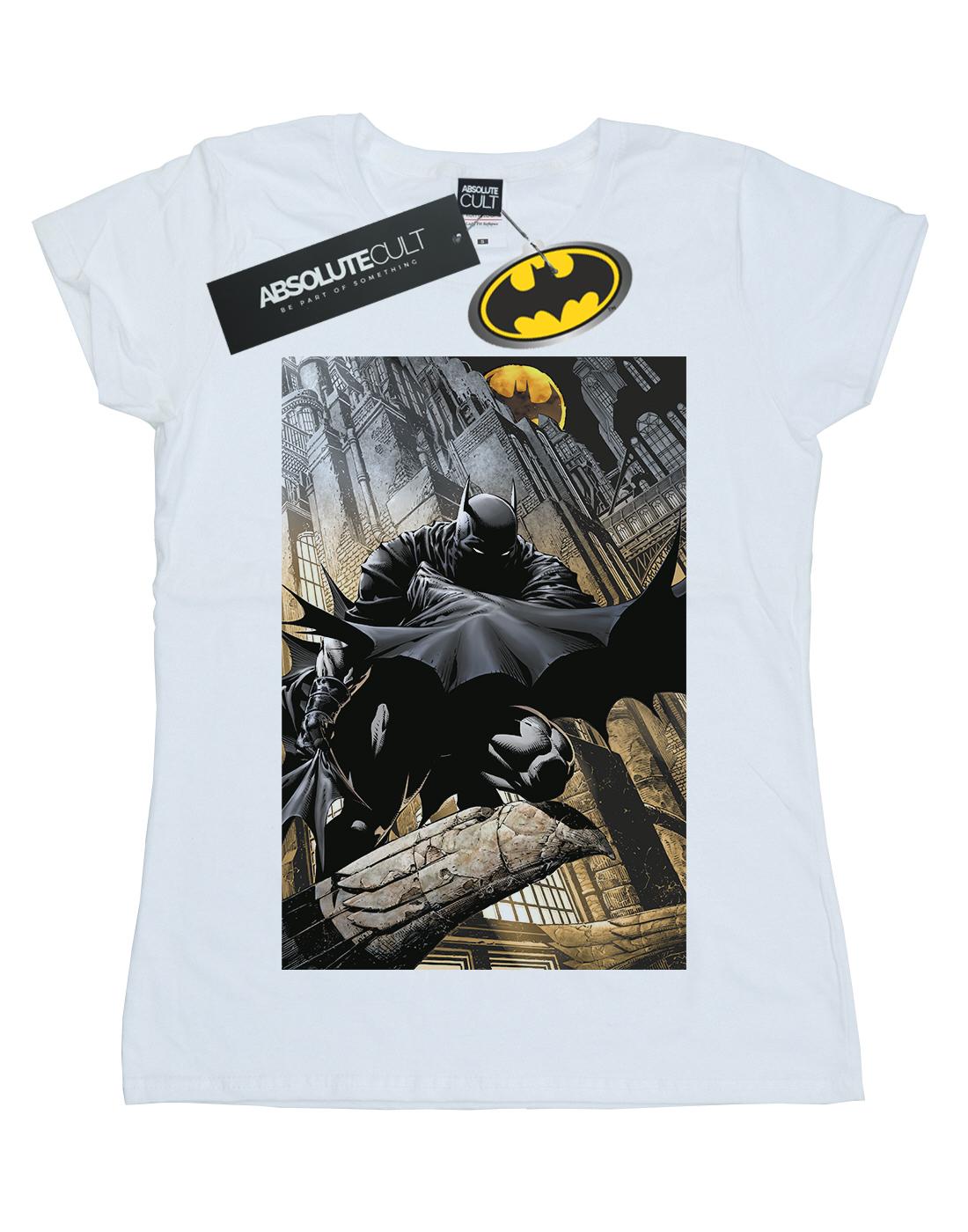 White - Front - DC Comics Womens-Ladies Batman Night Gotham City Cotton T-Shirt