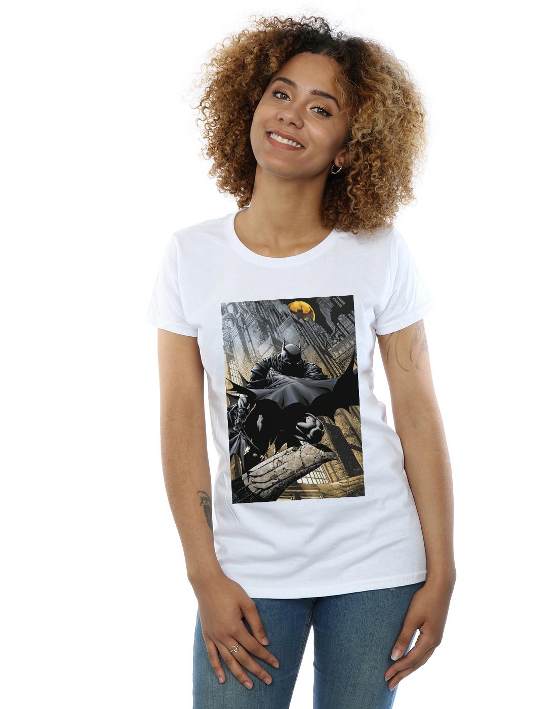 White - Back - DC Comics Womens-Ladies Batman Night Gotham City Cotton T-Shirt