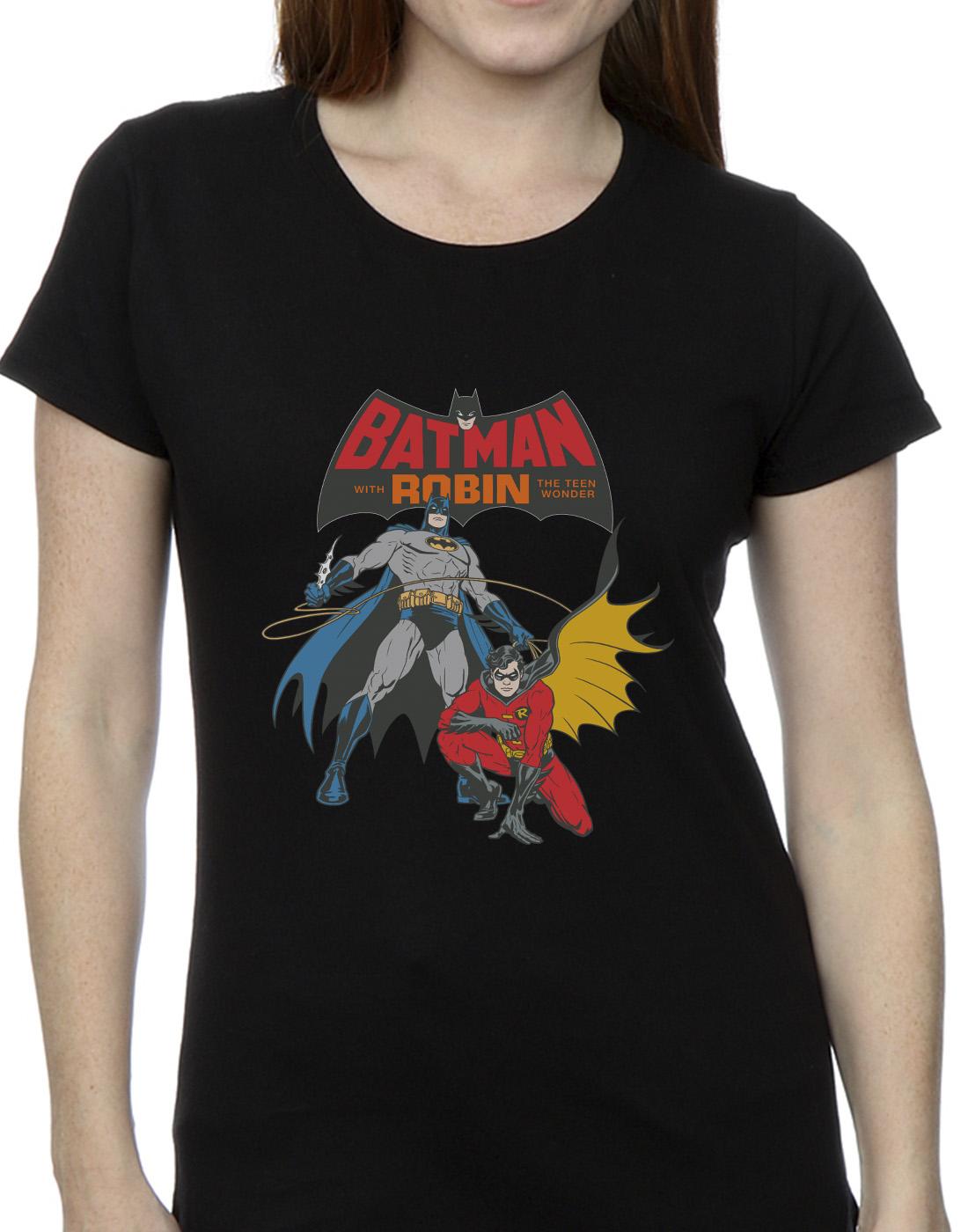Black - Side - DC Comics Womens-Ladies Batman And Robin Cotton T-Shirt