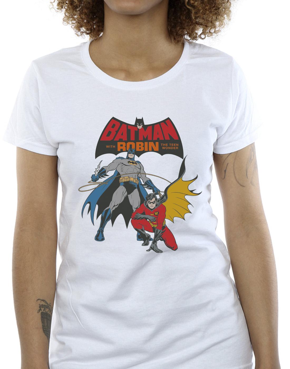 White - Side - DC Comics Womens-Ladies Batman And Robin Cotton T-Shirt