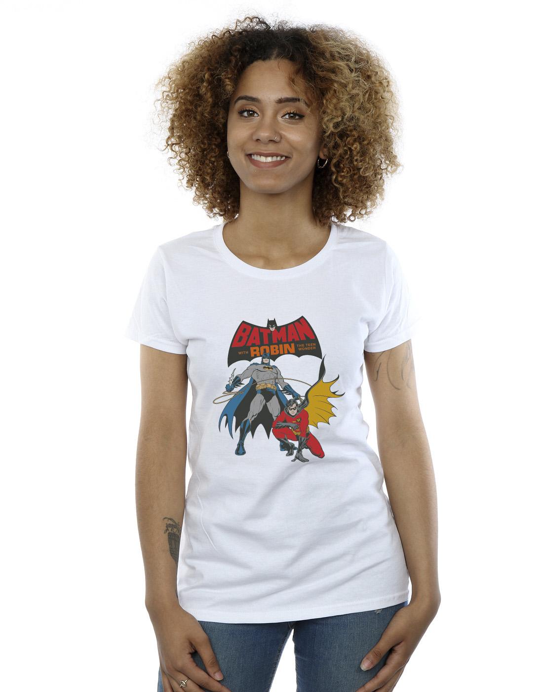 White - Back - DC Comics Womens-Ladies Batman And Robin Cotton T-Shirt