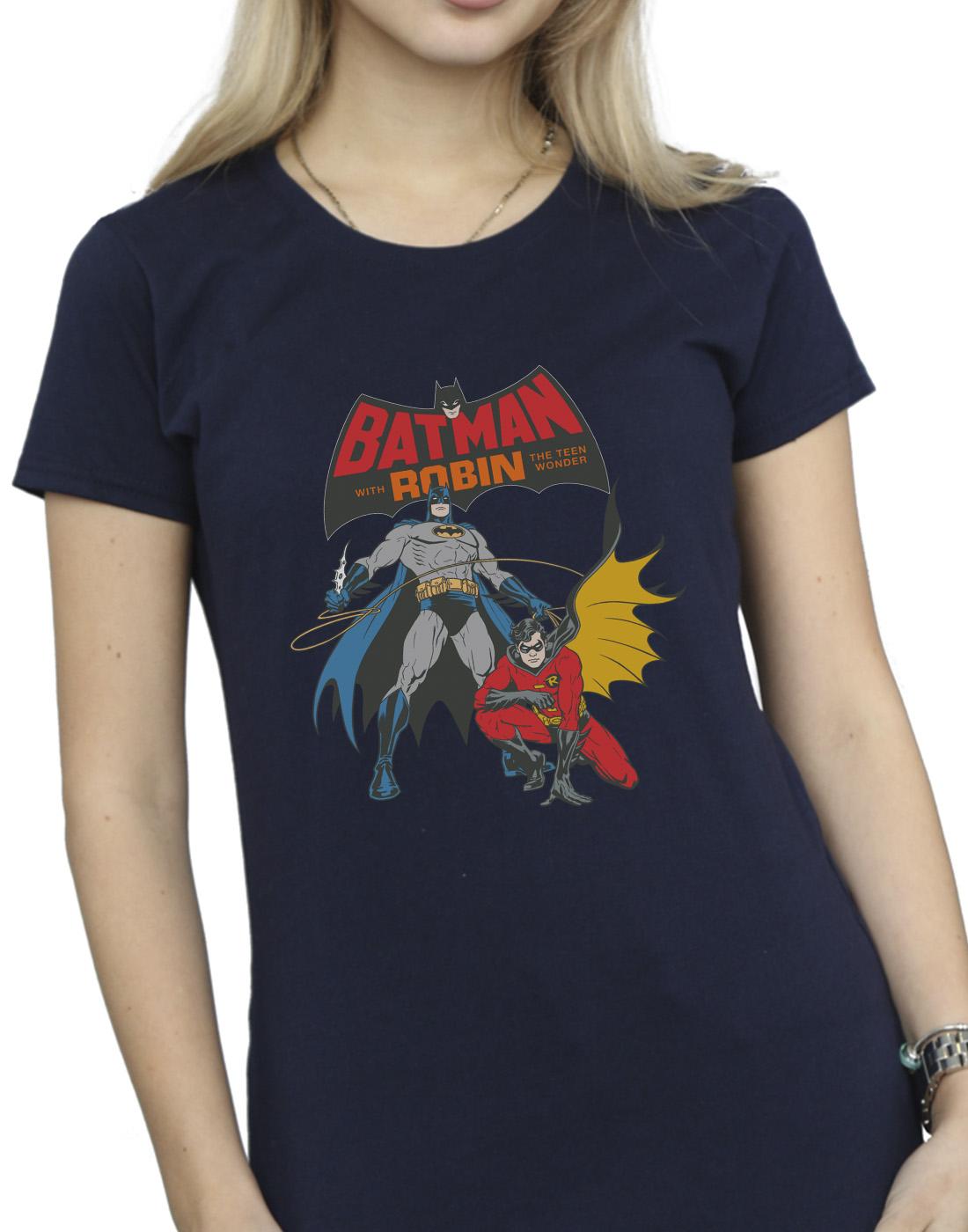Navy Blue - Side - DC Comics Womens-Ladies Batman And Robin Cotton T-Shirt