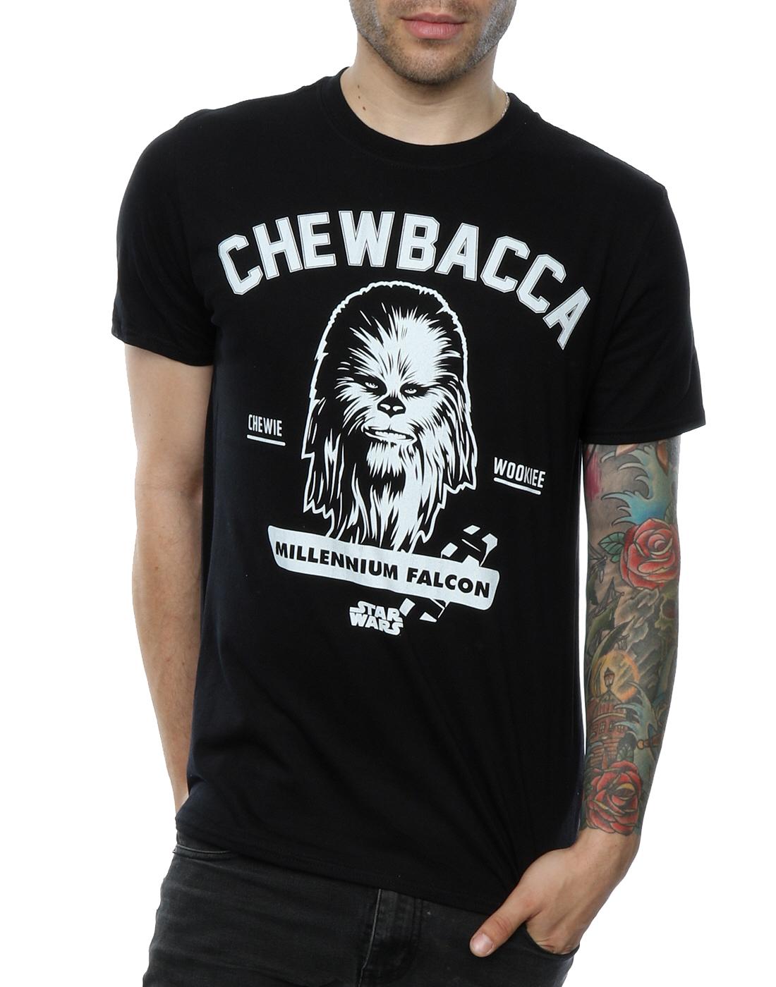 Black - Side - Star Wars Mens Collegiate Chewbacca Heather T-Shirt