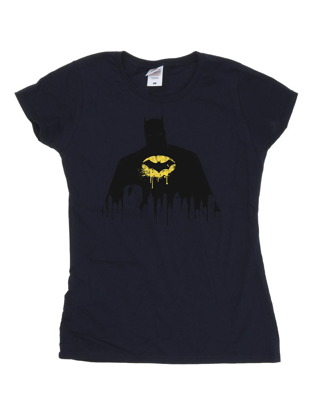 Navy Blue - Front - DC Comics Womens-Ladies Batman Shadow Paint Cotton T-Shirt