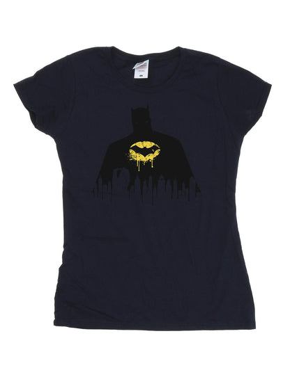 Navy Blue - Front - DC Comics Womens-Ladies Batman Shadow Paint Cotton T-Shirt