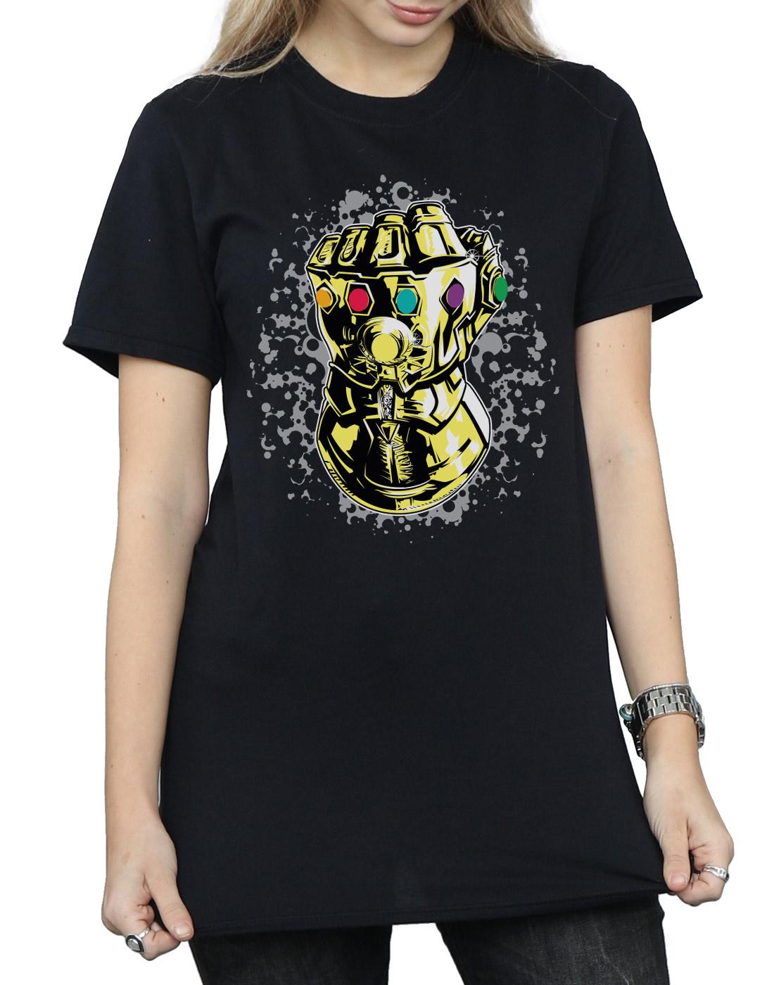 Black - Side - Marvel Womens-Ladies Avengers Infinity War Thanos Fist Cotton Boyfriend T-Shirt