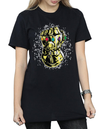Black - Side - Marvel Womens-Ladies Avengers Infinity War Thanos Fist Cotton Boyfriend T-Shirt