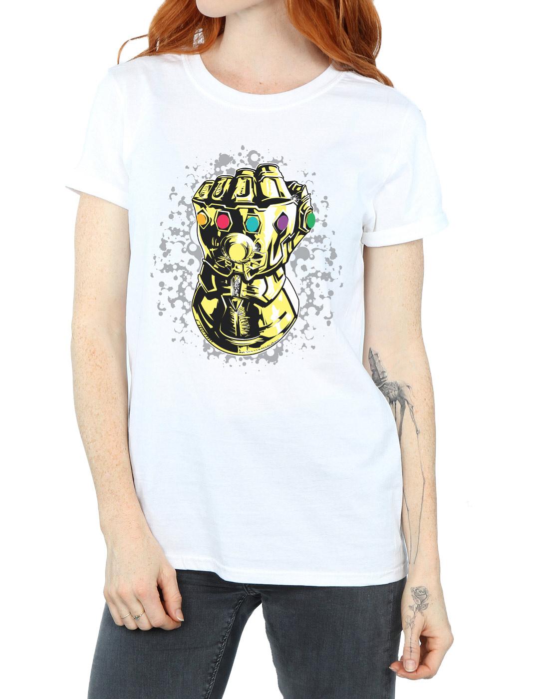 White - Side - Marvel Womens-Ladies Avengers Infinity War Thanos Fist Cotton Boyfriend T-Shirt
