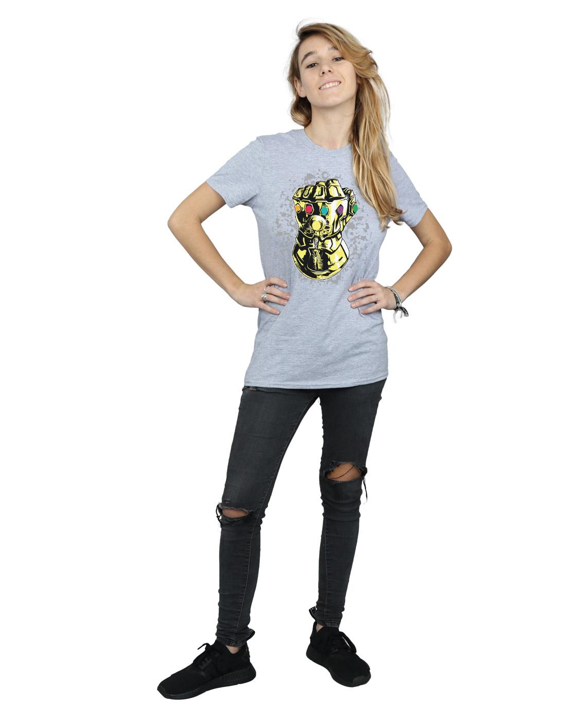 Sports Grey - Lifestyle - Marvel Womens-Ladies Avengers Infinity War Thanos Fist Cotton Boyfriend T-Shirt