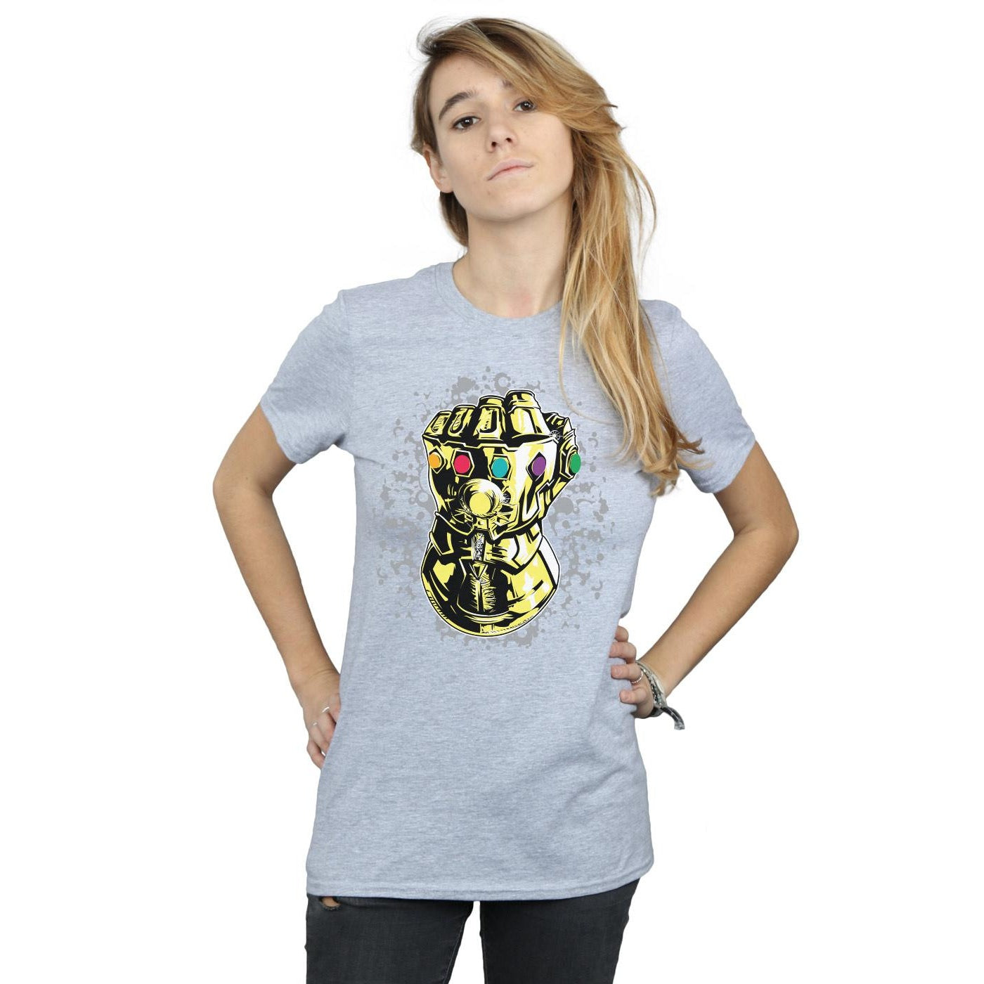 Sports Grey - Back - Marvel Womens-Ladies Avengers Infinity War Thanos Fist Cotton Boyfriend T-Shirt