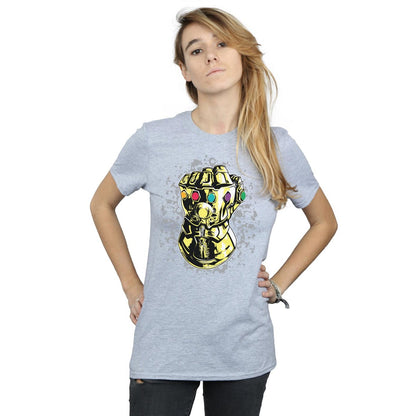 Sports Grey - Back - Marvel Womens-Ladies Avengers Infinity War Thanos Fist Cotton Boyfriend T-Shirt