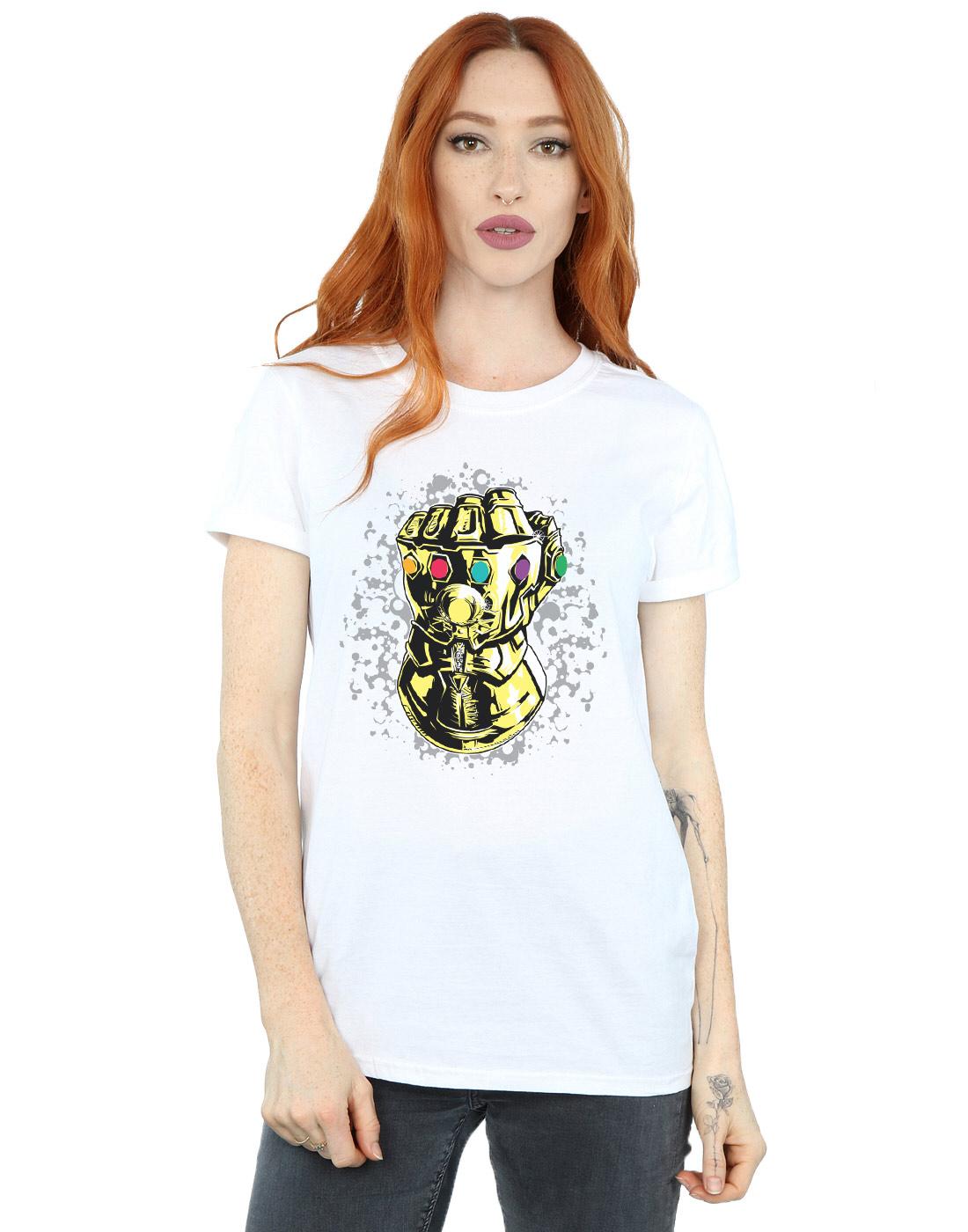 White - Back - Marvel Womens-Ladies Avengers Infinity War Thanos Fist Cotton Boyfriend T-Shirt