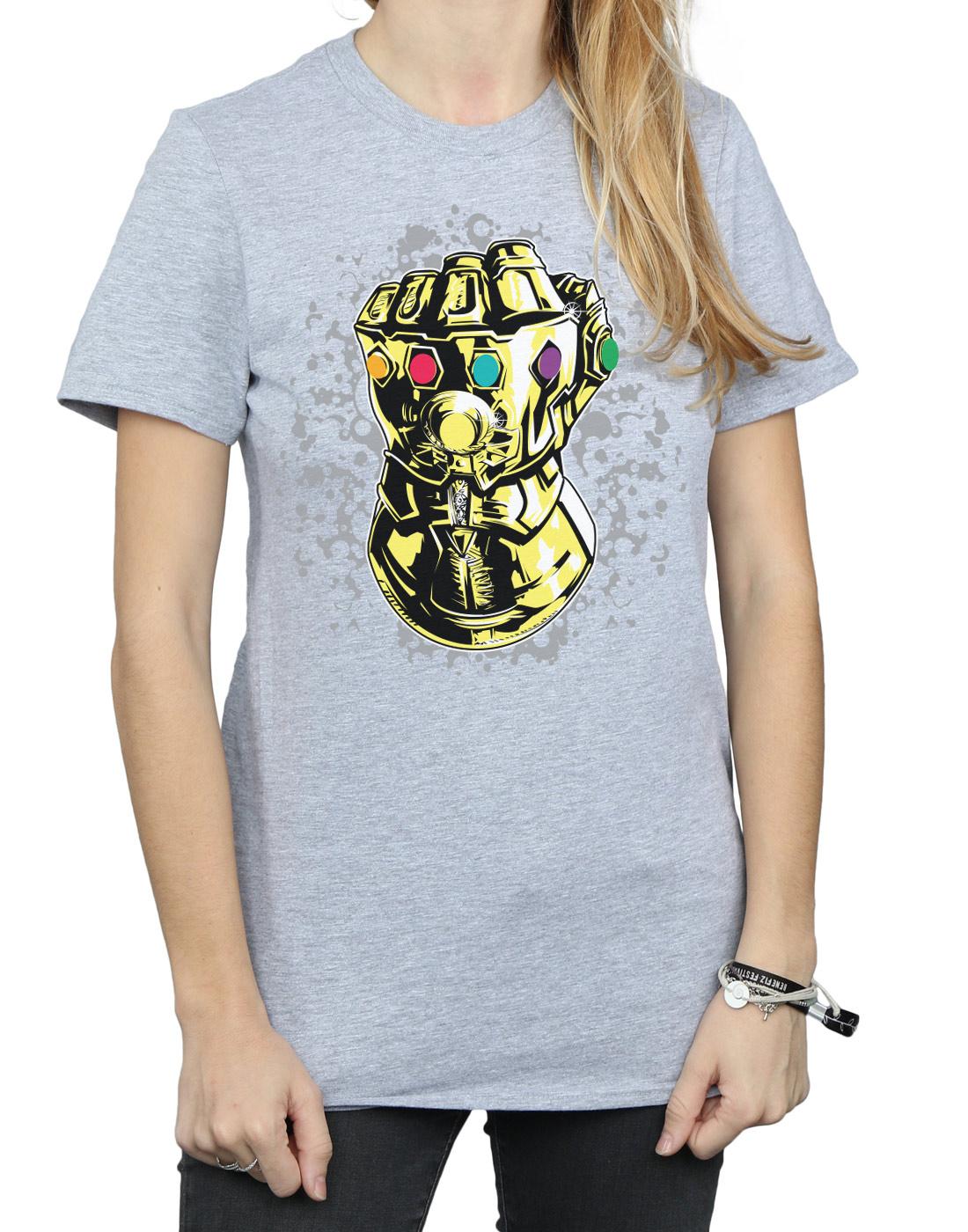 Sports Grey - Side - Marvel Womens-Ladies Avengers Infinity War Thanos Fist Cotton Boyfriend T-Shirt