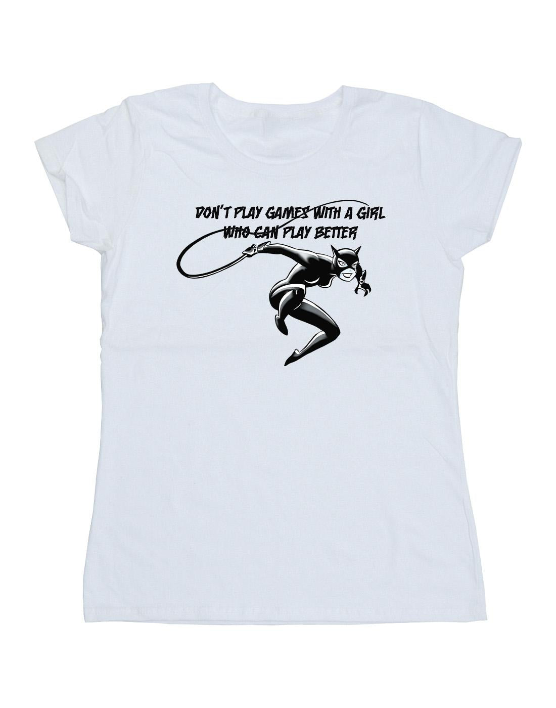 White - Front - DC Comics Womens-Ladies Catwoman Don´t Play Games Cotton T-Shirt