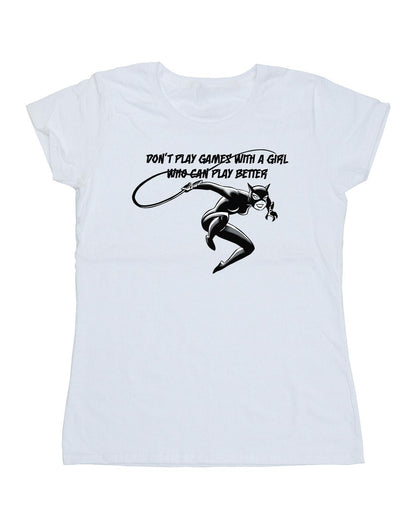 White - Front - DC Comics Womens-Ladies Catwoman Don´t Play Games Cotton T-Shirt