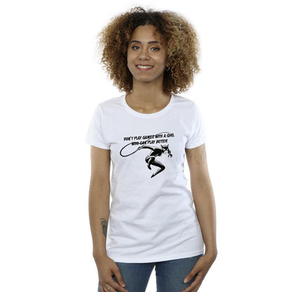 White - Back - DC Comics Womens-Ladies Catwoman Don´t Play Games Cotton T-Shirt