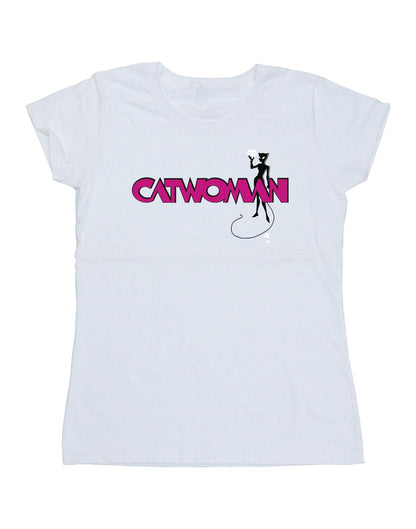 White - Front - DC Comics Womens-Ladies Batman Catwoman Logo Cotton T-Shirt