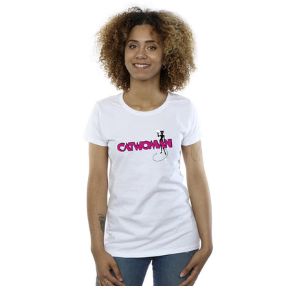 White - Back - DC Comics Womens-Ladies Batman Catwoman Logo Cotton T-Shirt