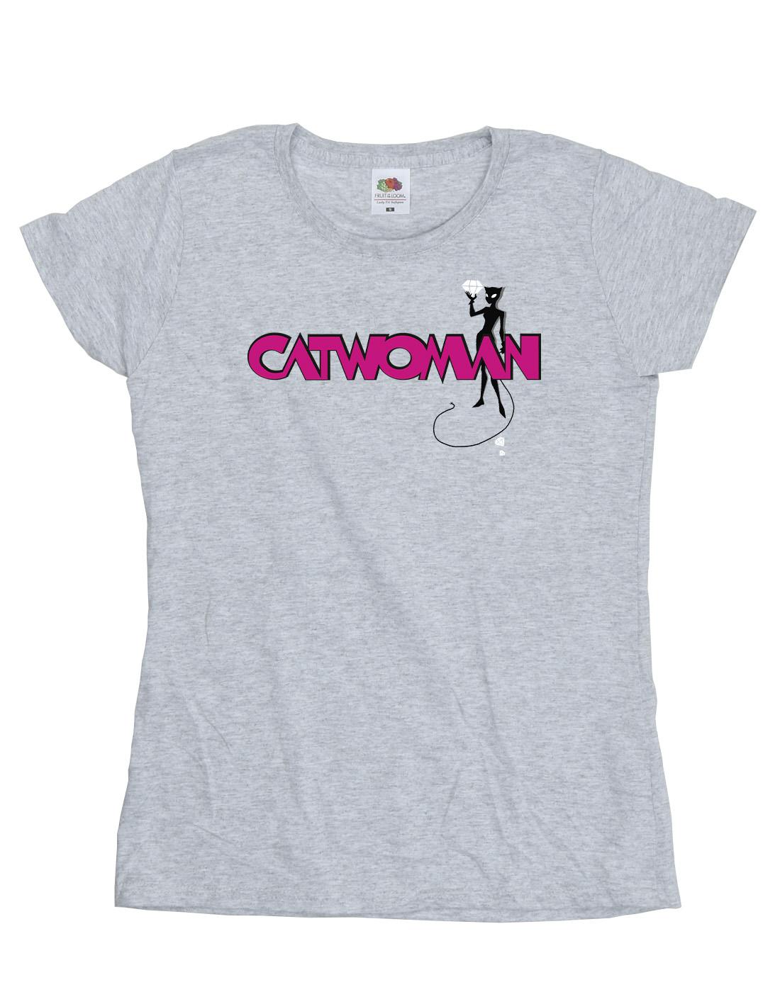 Sports Grey - Front - DC Comics Womens-Ladies Batman Catwoman Logo Cotton T-Shirt